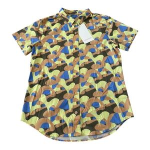 NEW Wildfang Essential Short Sleeve Button Up Shirt Abstract Print Medium NWT